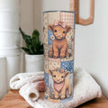 Highland Cow Patchwork Design 20oz Tumbler with Reusable Straw