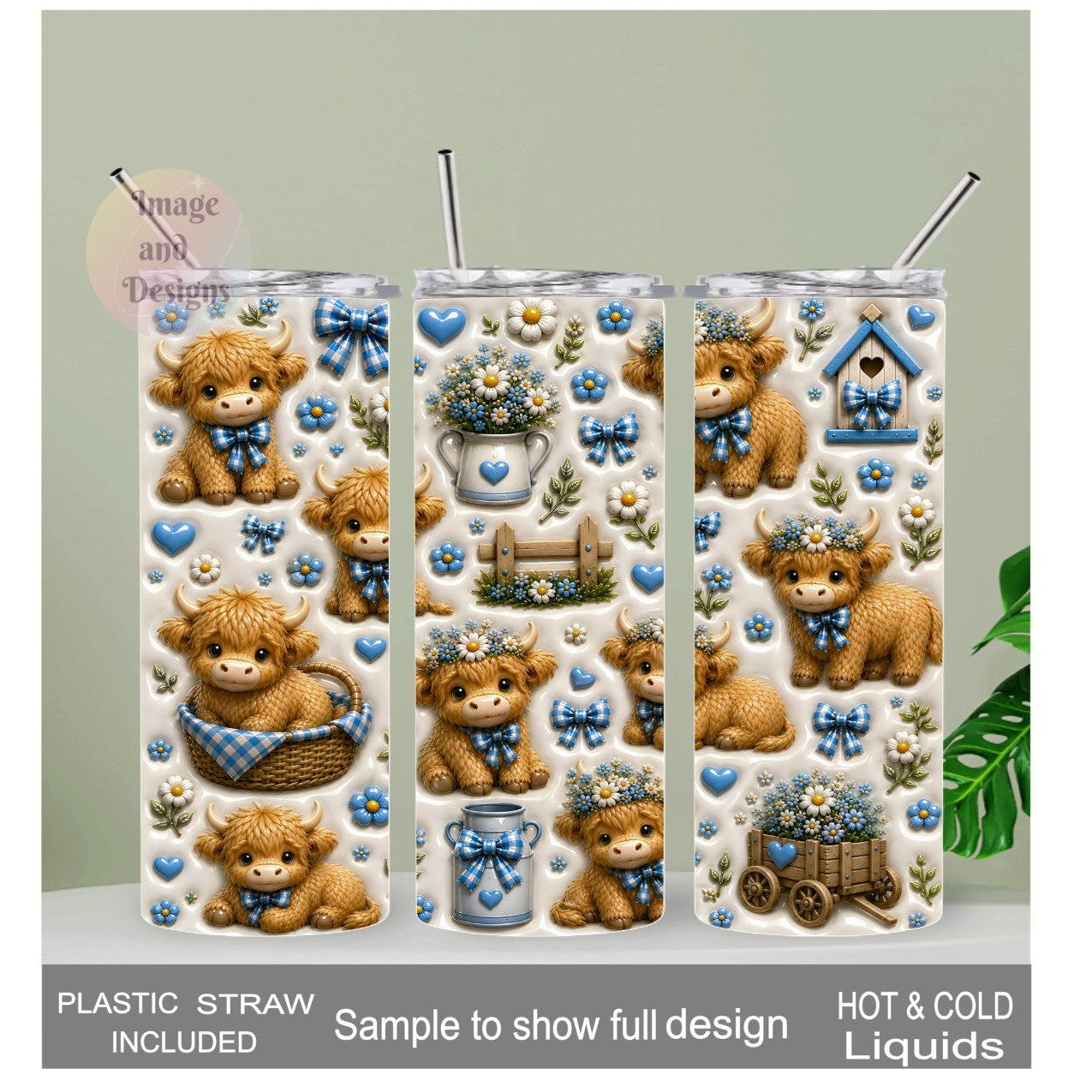 Highland Cow 3D Design Tumbler 20oz with Reusable Straw