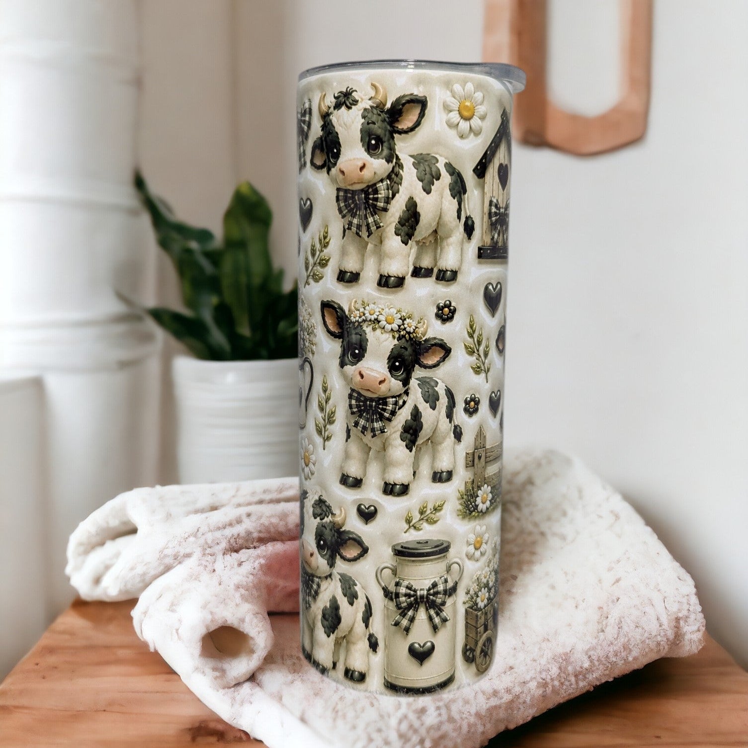 Holstein Calf Tumbler 20oz - 3D Design with Reusable Straw