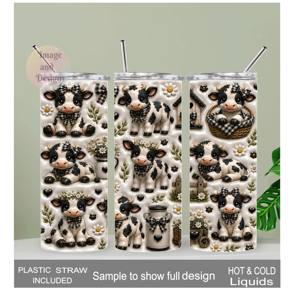 Holstein Calf Tumbler 20oz - 3D Design with Reusable Straw