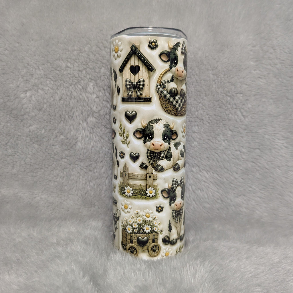 Holstein Calf Tumbler 20oz - 3D Design with Reusable Straw