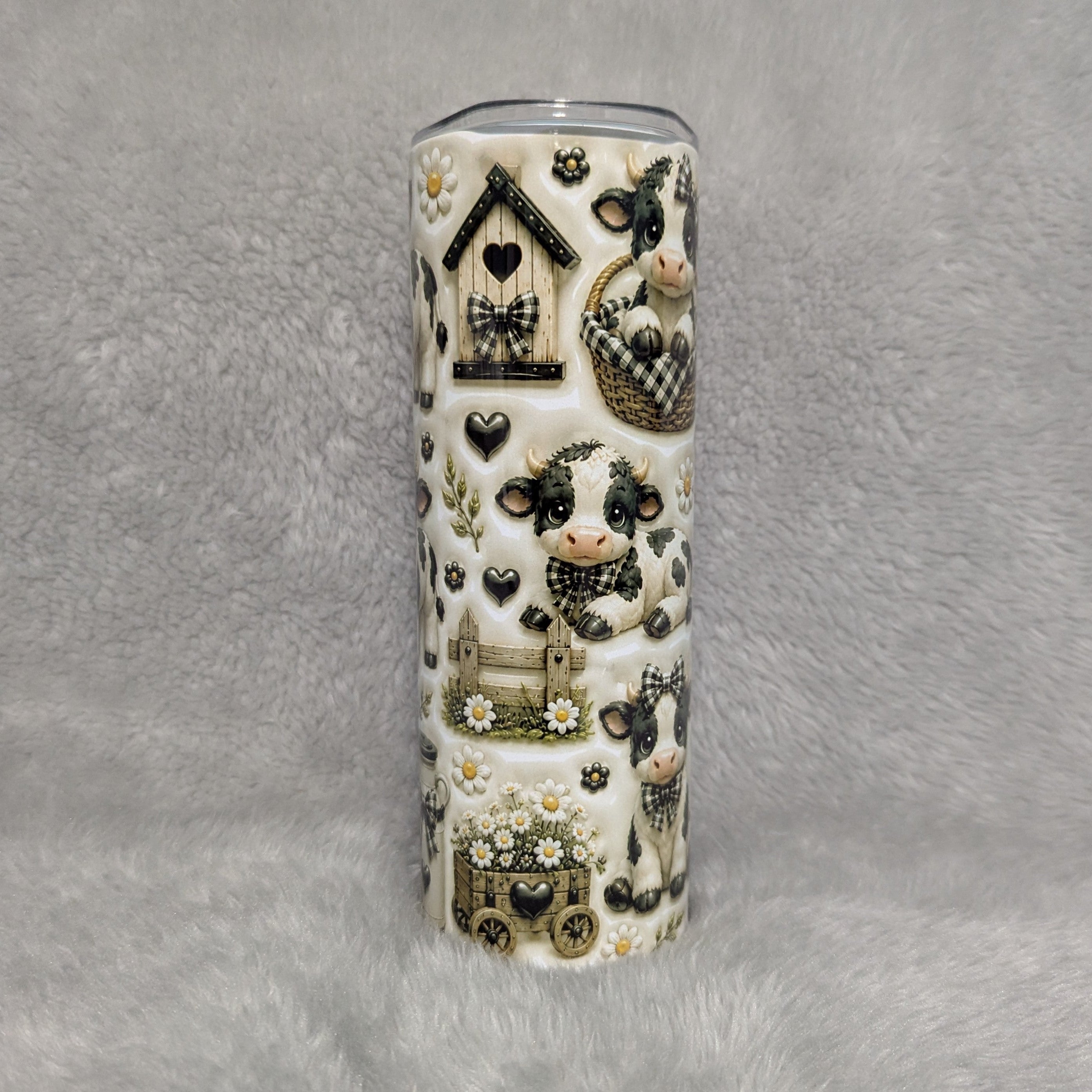 Holstein Calf Tumbler 20oz - 3D Design with Reusable Straw