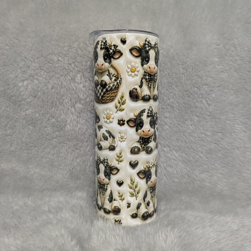 Holstein Calf Tumbler 20oz - 3D Design with Reusable Straw