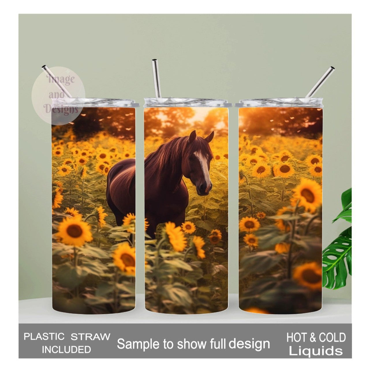 Floral Horse Tumbler 20oz With Reusable Straw, Can Be Personalized