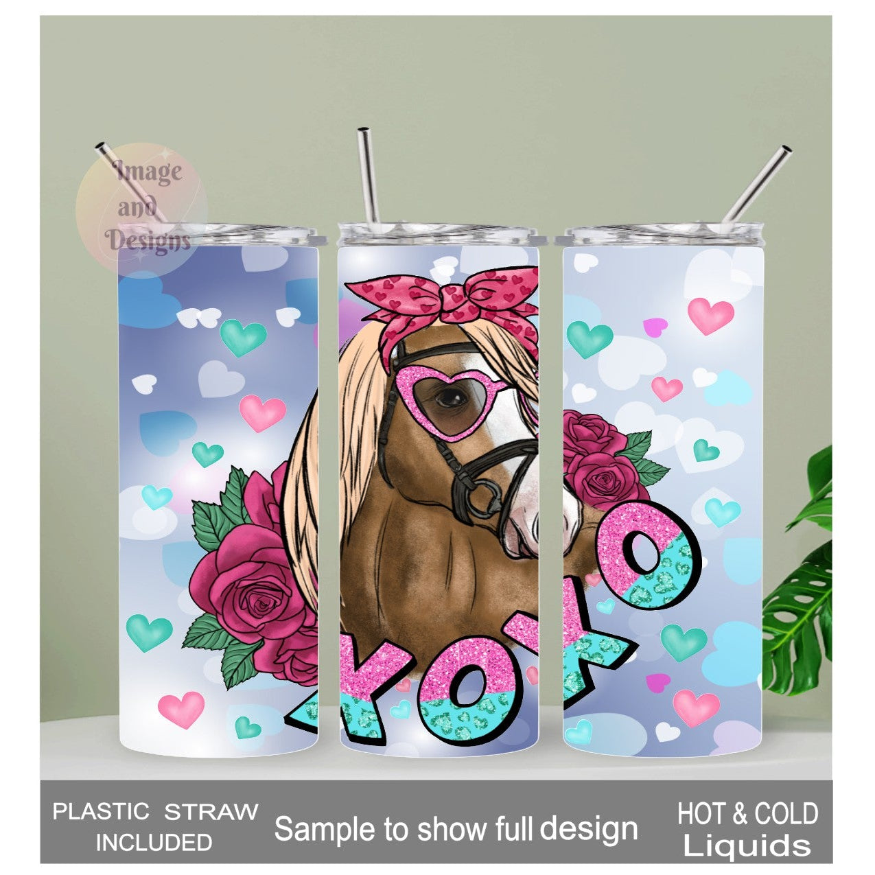 Horse Tumbler 20oz With Reusable Straw Can Be Personalized