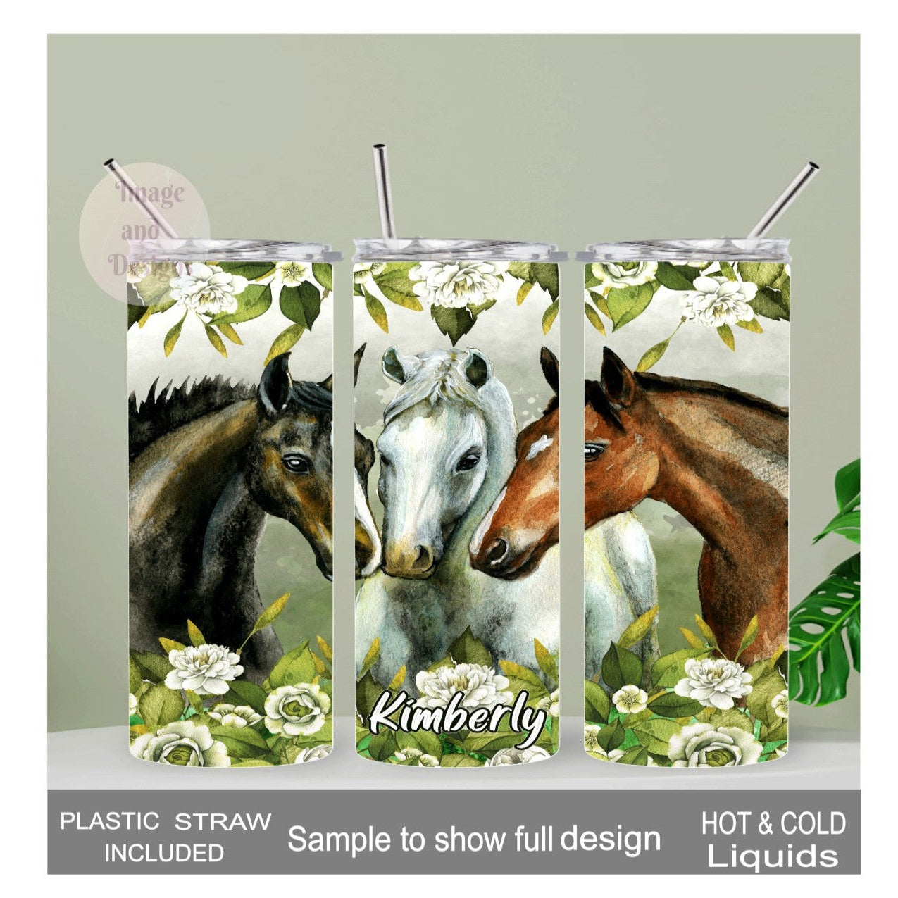 Floral Horse Tumbler 20oz With Reusable Straw, Can Be Personalized