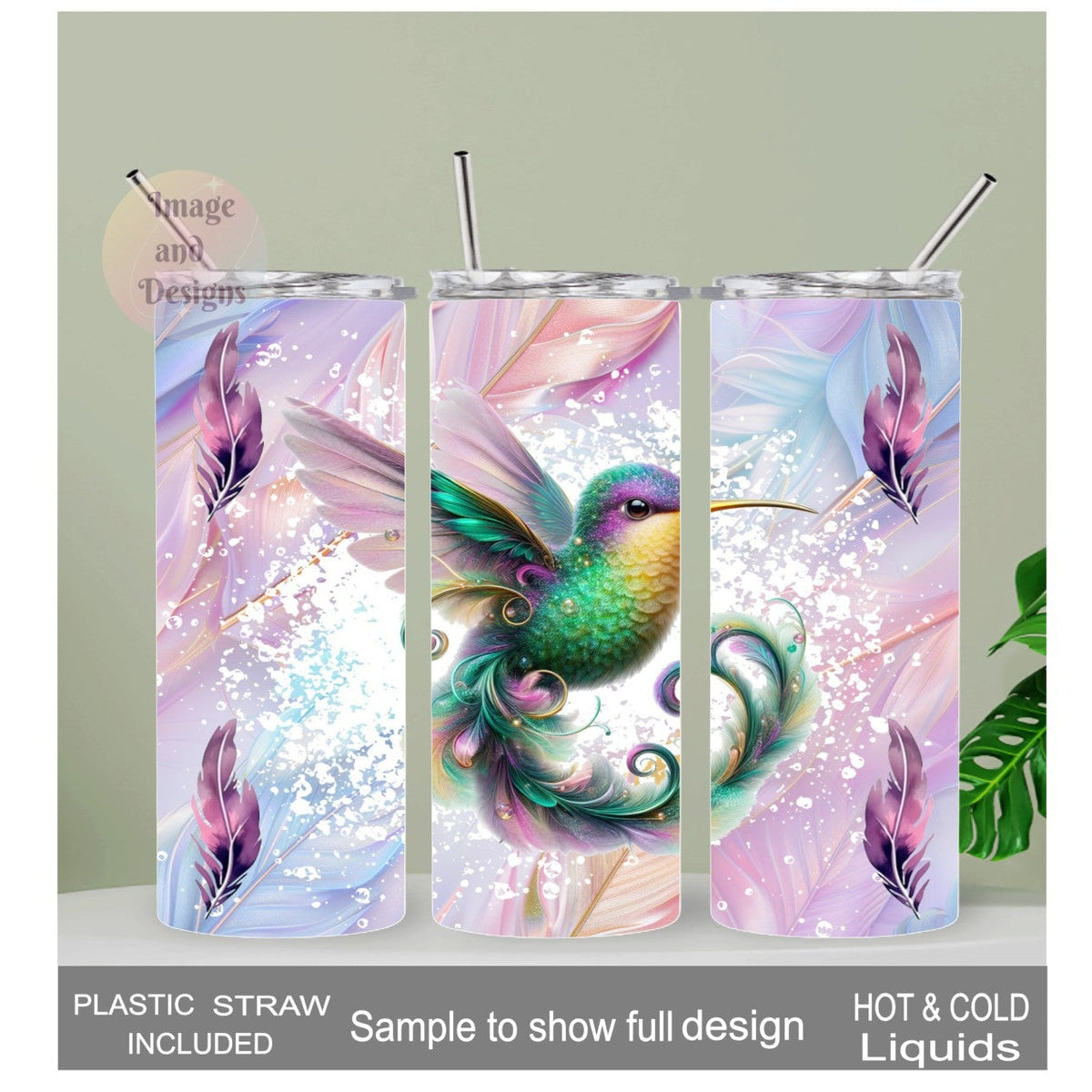 Hummingbird Tumbler 20oz With Reusable Straw, Can Be Personalized