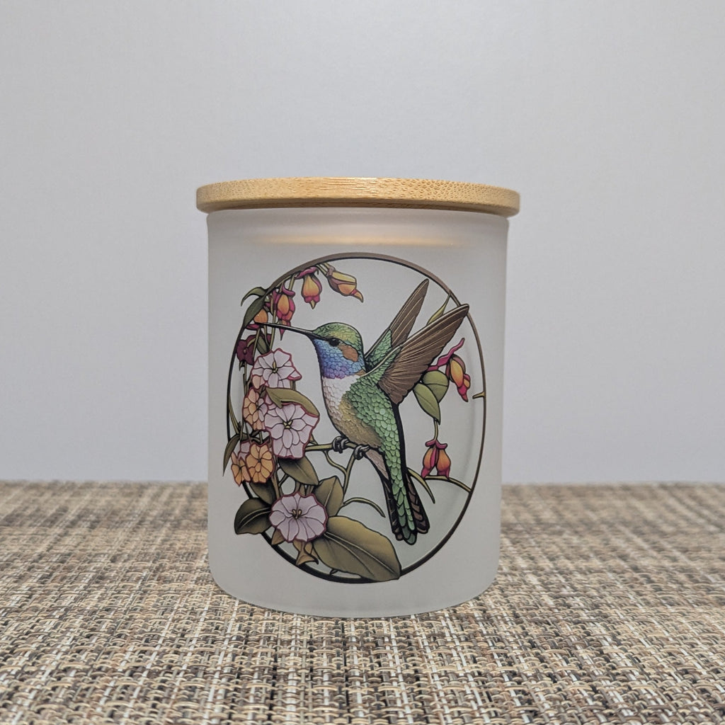 Glass Hummingbird Candle Holder With A Battery Operated Flickering Tea Light