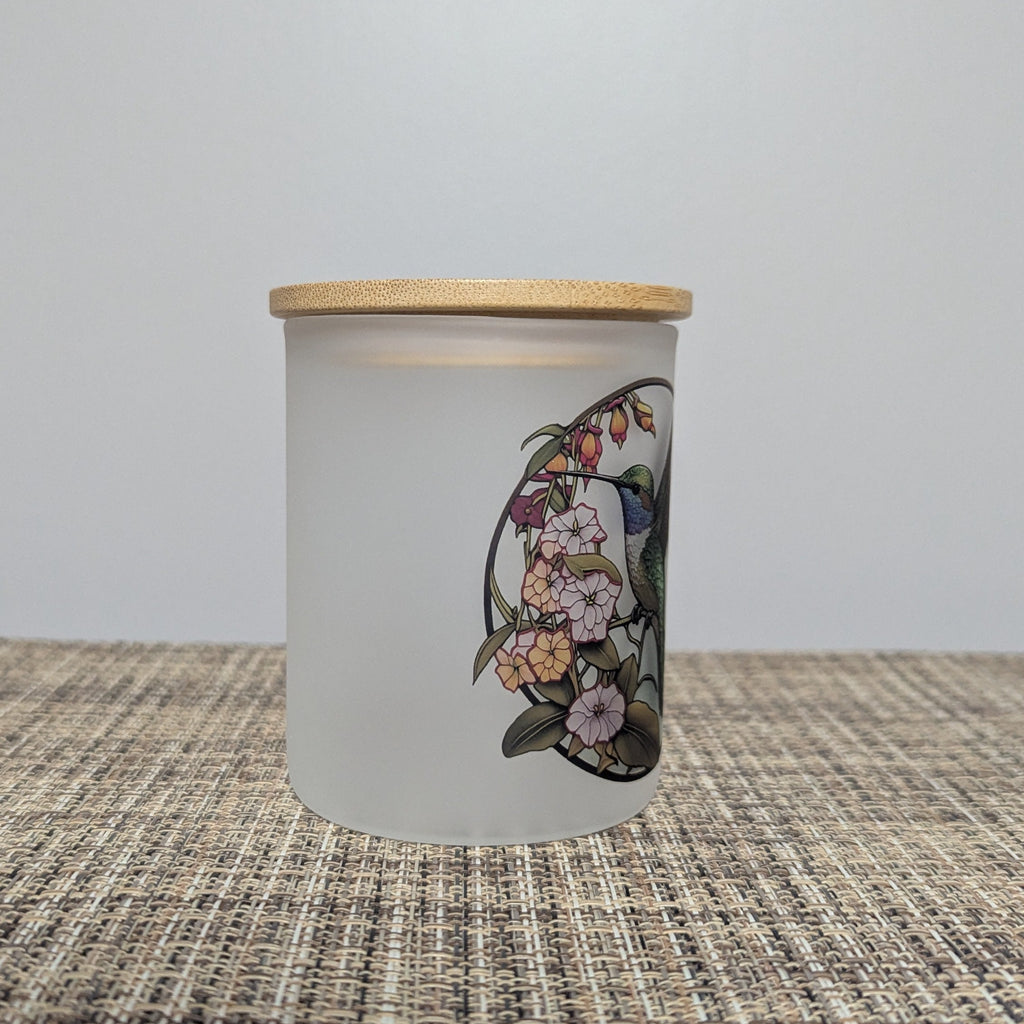 Glass Hummingbird Candle Holder With A Battery Operated Flickering Tea Light