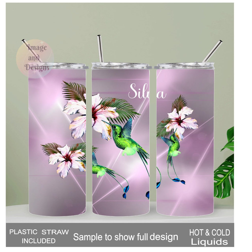 Floral Hummingbird Tumbler 20oz With Reusable Straw, Can Be Personalized