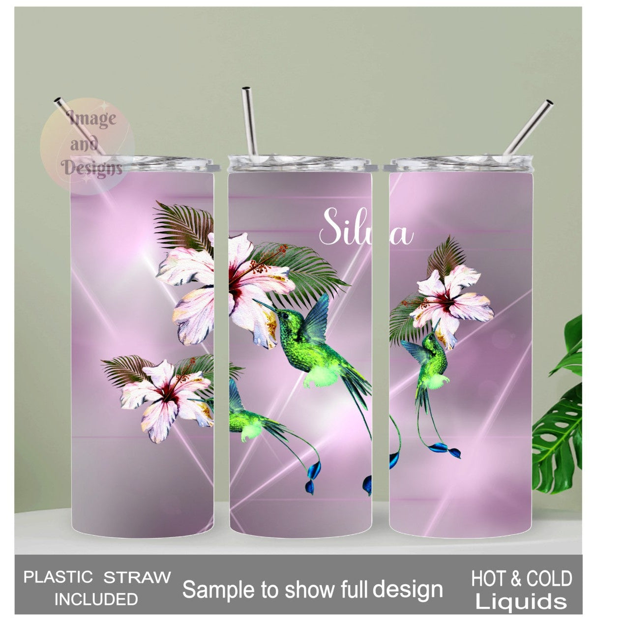 Floral Hummingbird Tumbler 20oz With Reusable Straw, Can Be Personalized