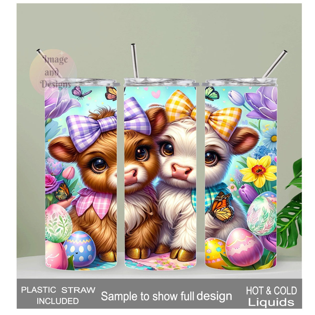 Easter Highland Cow Tumbler 20oz With Reusable Straw, Can Be Personalized