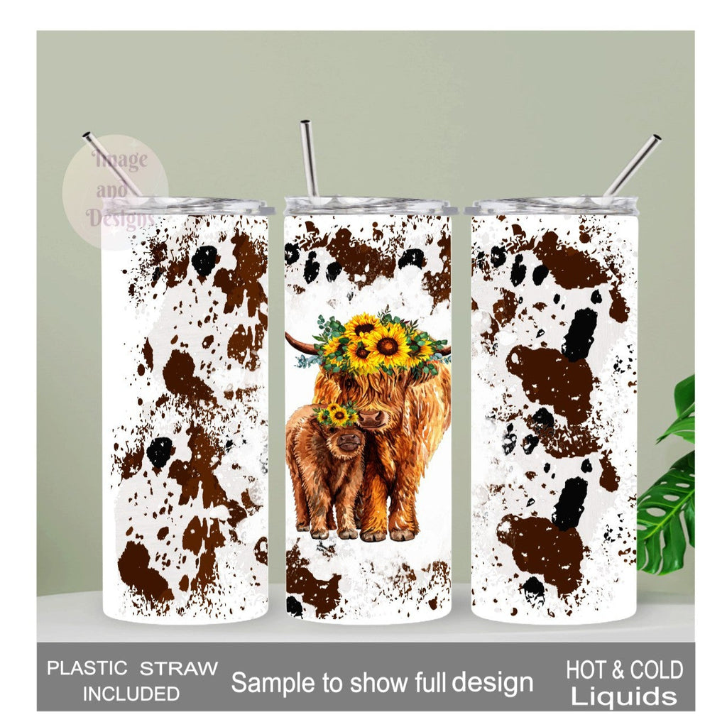 Highland Cow Tumbler 20oz With Reusable Straw, Can Be Personalized