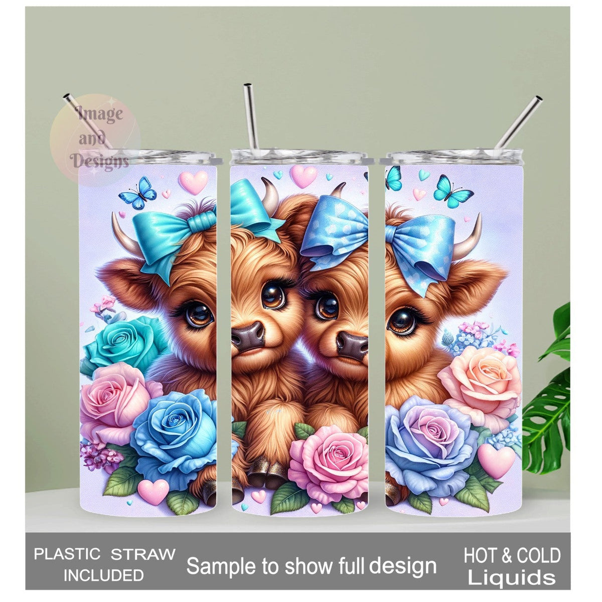 Highland Cow Tumbler with Cute Calf's 20oz With Reusable Straw, Can Be Personalized