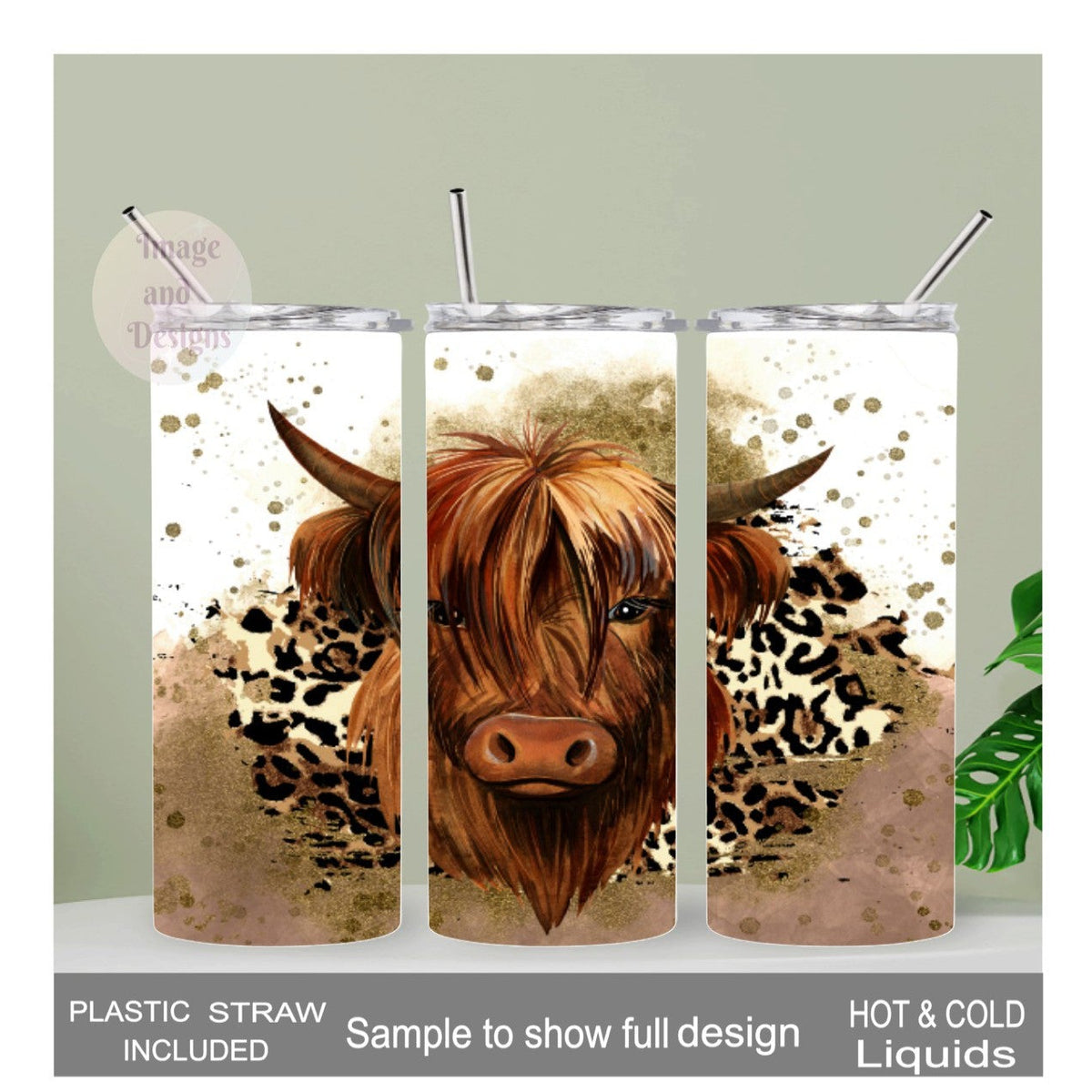 Highland Cow Tumbler 20oz With Reusable Straw, Can Be Personalized
