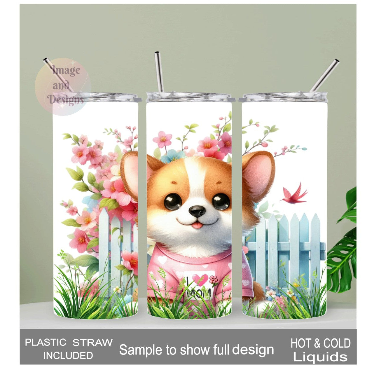 I Love Mom Corgi Dog Tumbler 20oz With Reusable Straw, Can Be Personalized