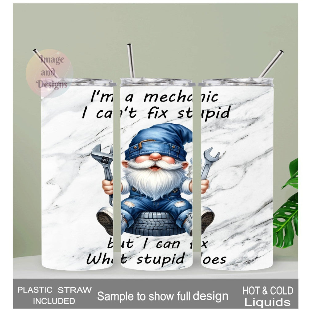 Gnome Mechanic Tumbler 20oz With Reusable Straw, Can Be Personalized
