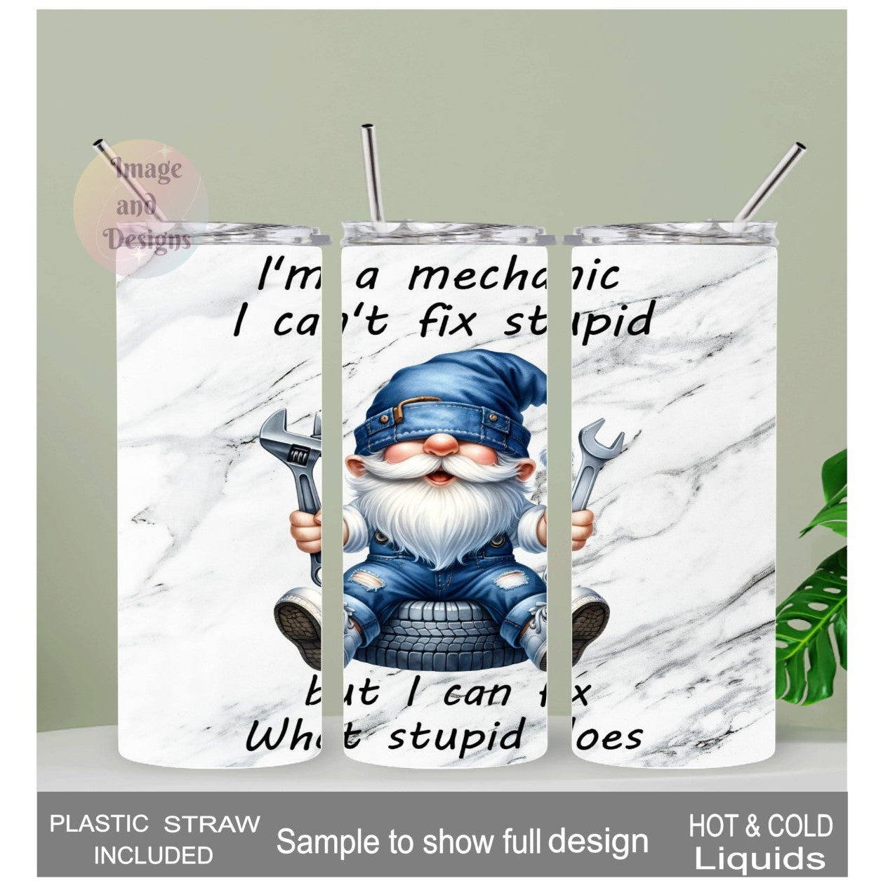 Gnome Mechanic Tumbler 20oz With Reusable Straw, Can Be Personalized