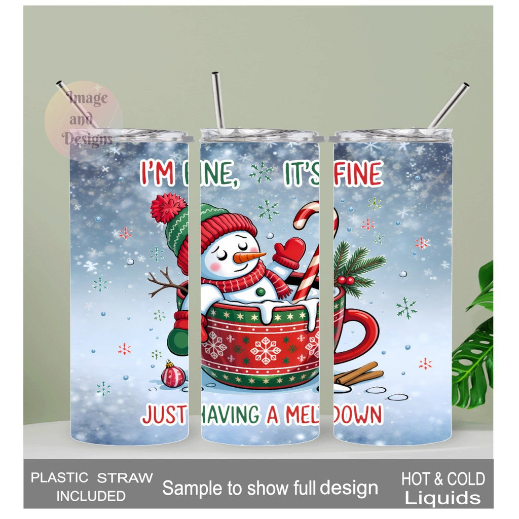 Cute Snowman Tumbler 20oz With Reusable Straw