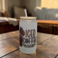 Cowgirl Frosted Glass 16oz With A Bamboo Lid and Reusable Straw