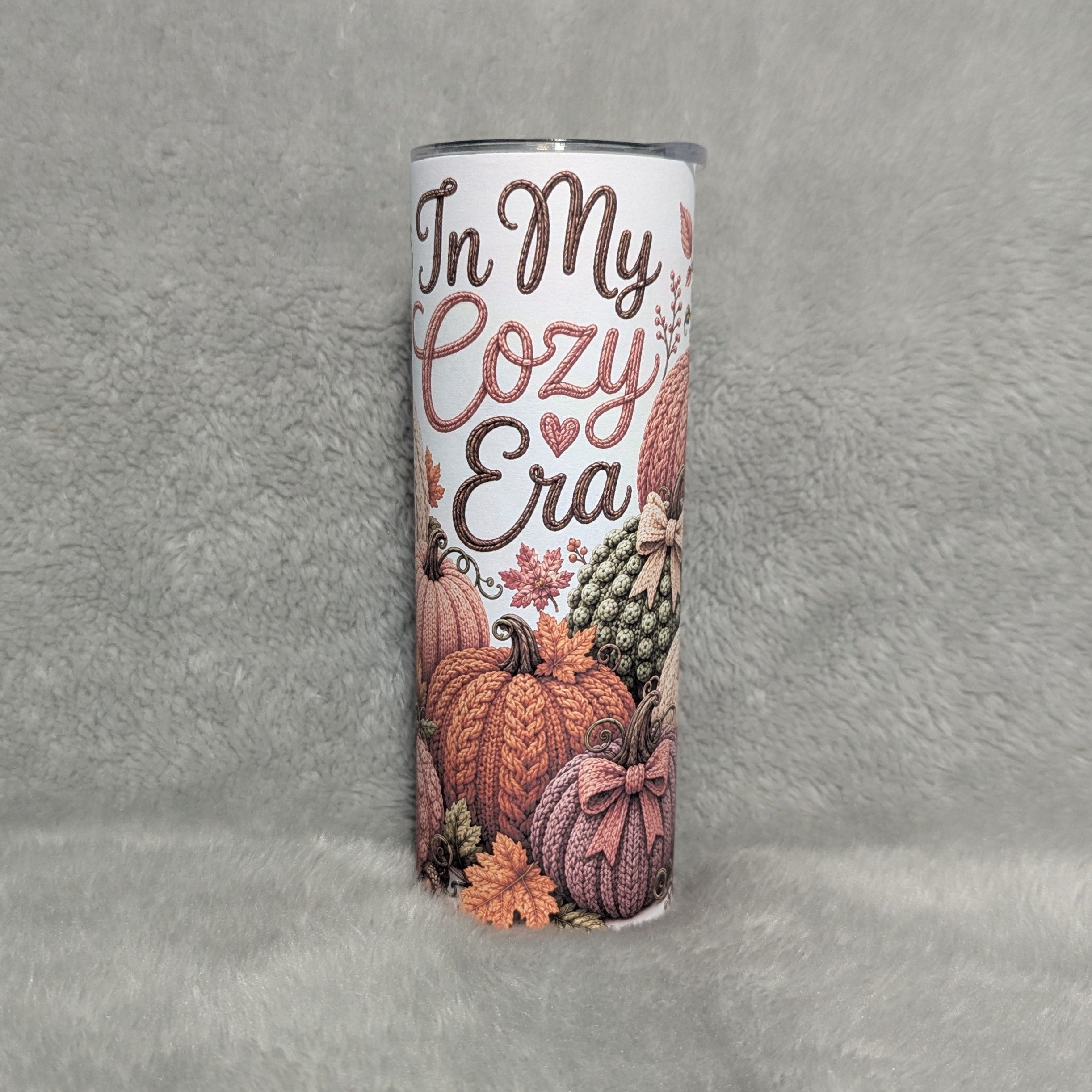 In My Cozy Era Crochet Pumpkin Design Tumbler 20oz With Reusable Straw