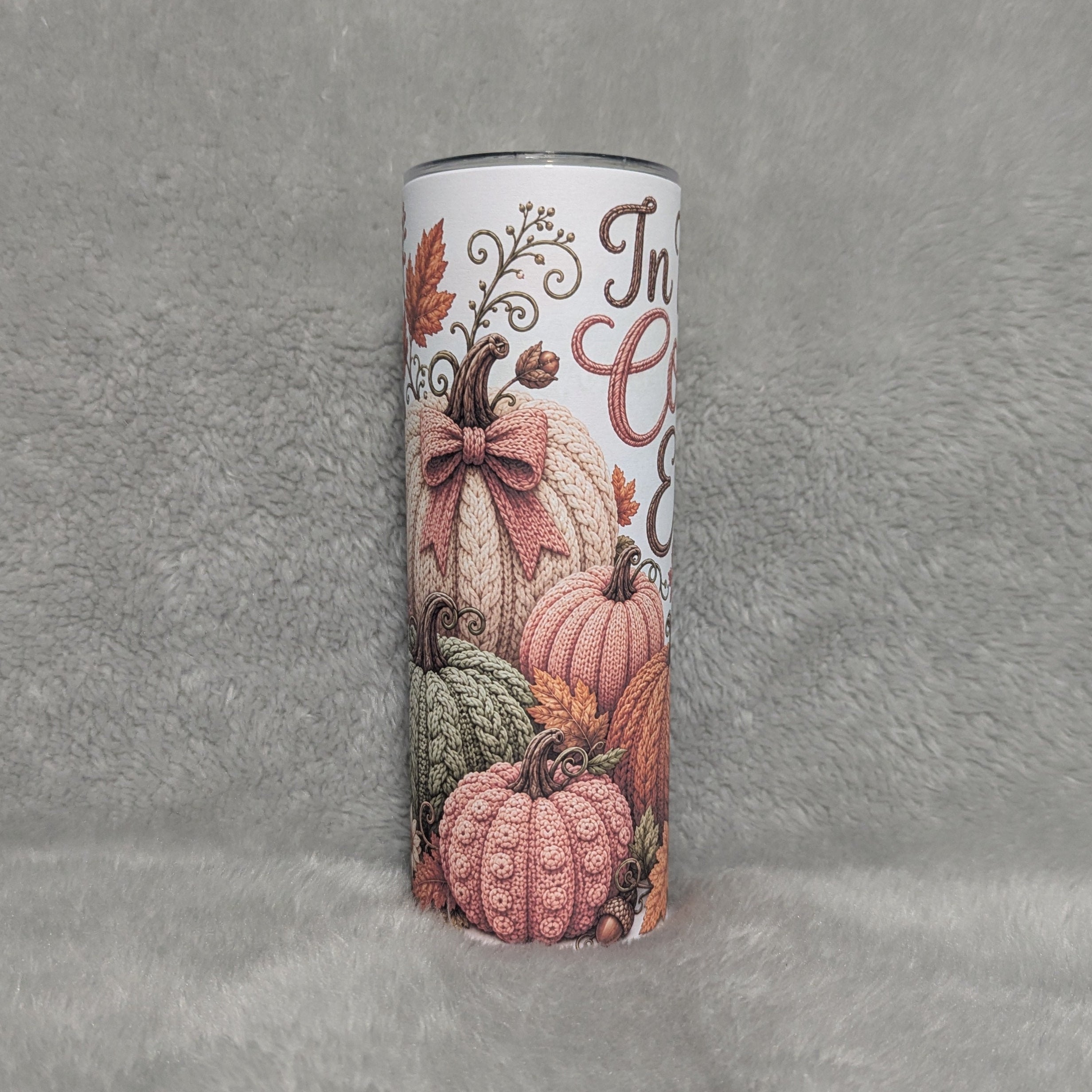 In My Cozy Era Crochet Pumpkin Design Tumbler 20oz With Reusable Straw