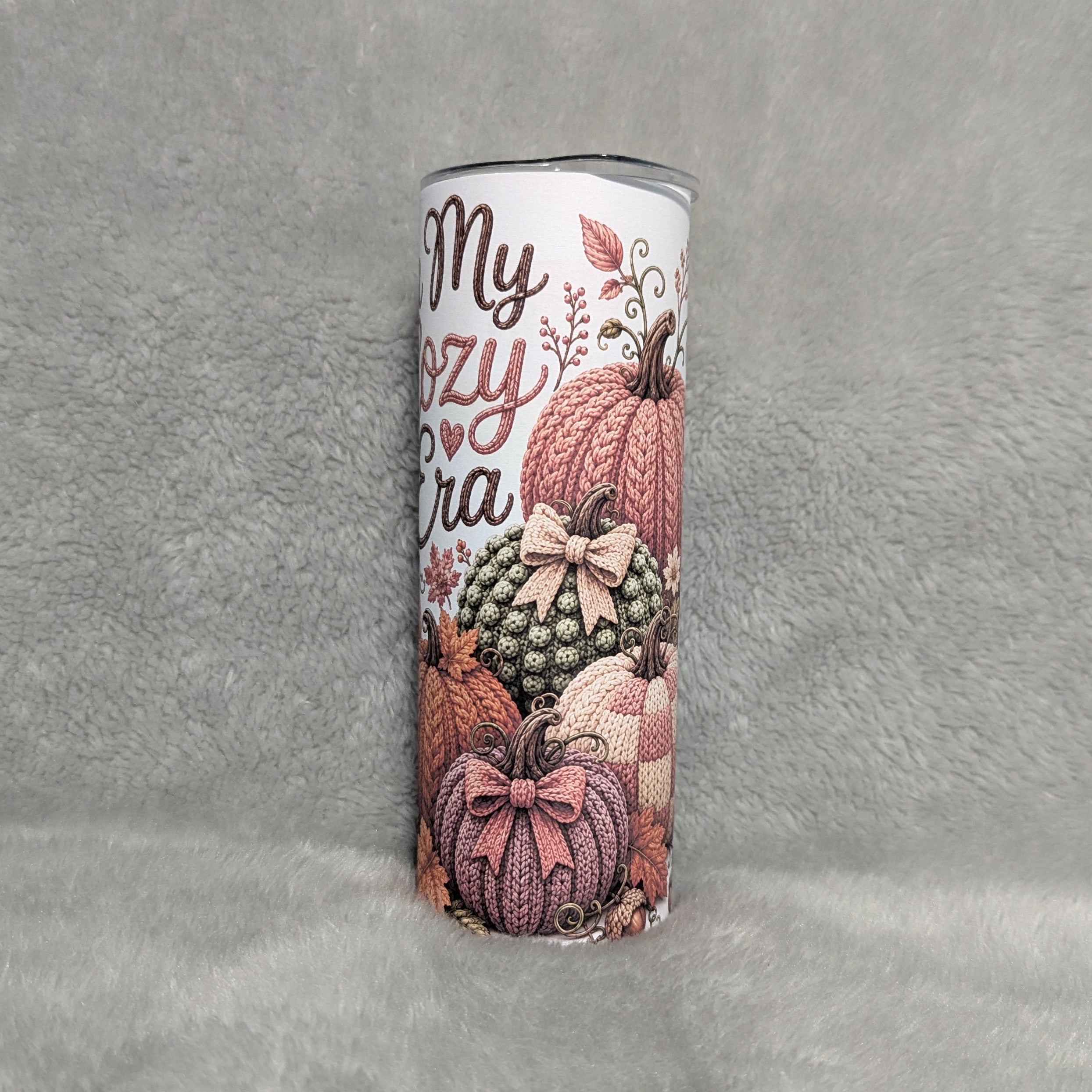 In My Cozy Era Crochet Pumpkin Design Tumbler 20oz With Reusable Straw