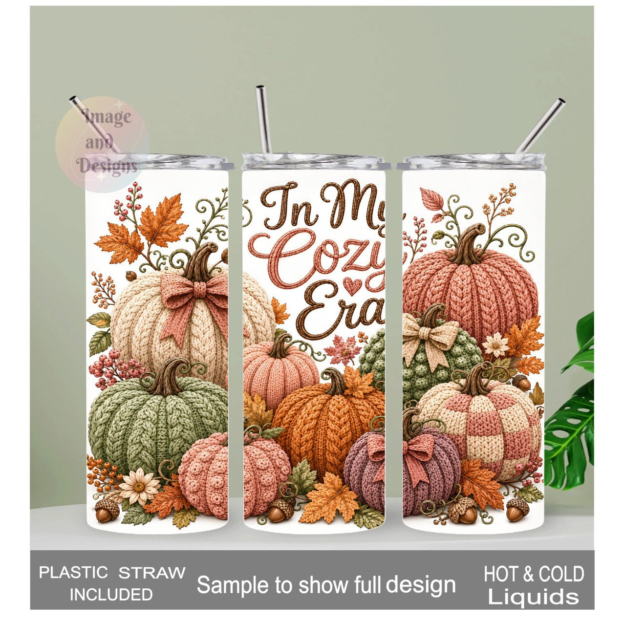In My Cozy Era Crochet Pumpkin Design Tumbler 20oz With Reusable Straw