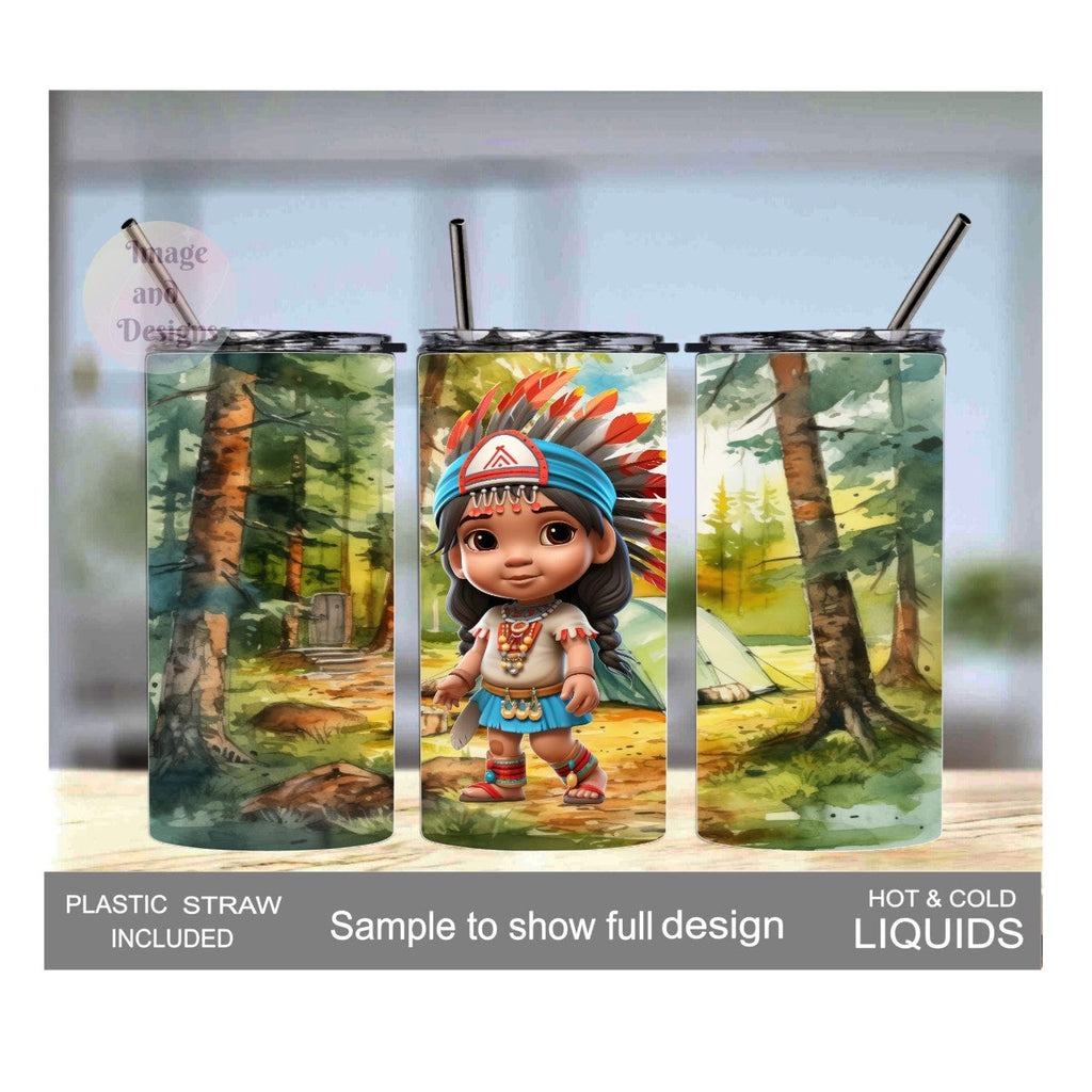 Kids Indian Girl Tumbler 15oz With Reusable Straw Can Be Personalized