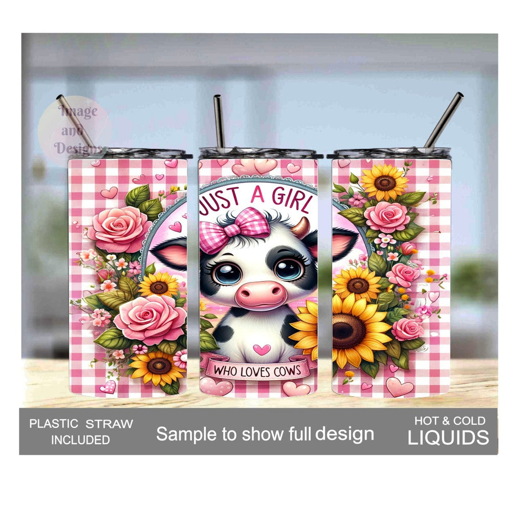 Just A Girl Who Loves Cows Kids Tumbler 15oz With Reusable Straw, Can Be Personalized