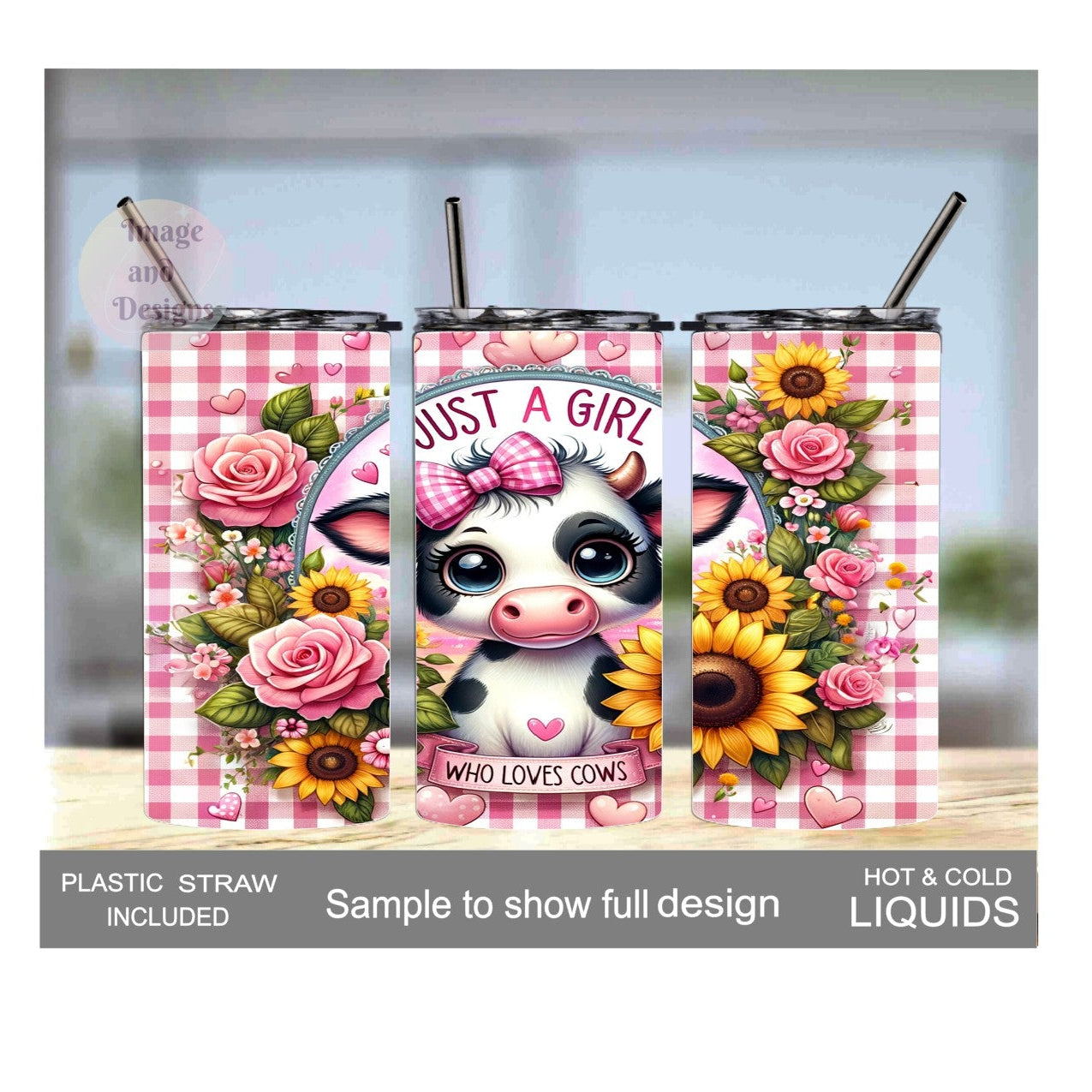 Just A Girl Who Loves Cows Kids Tumbler 15oz With Reusable Straw, Can Be Personalized