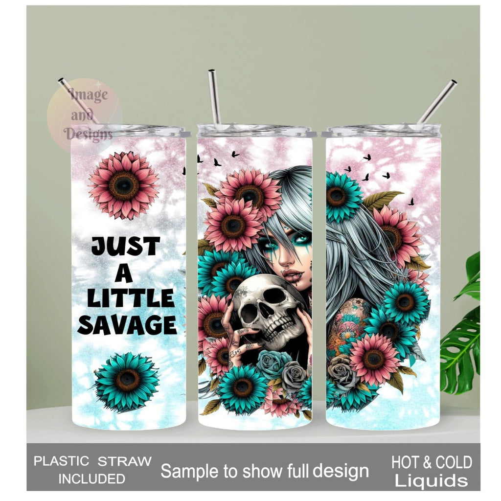 Just A Little Savage Sunflower Girl Tumbler 20oz With Reusable Straw