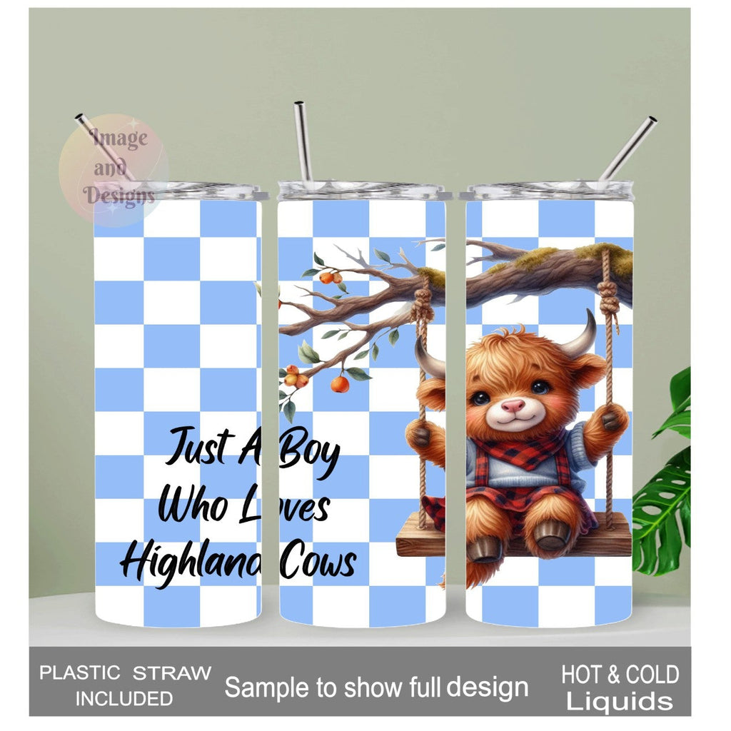 Just a Boy Who Loves Highland Cows Tumbler 20oz With Reusable Straw, Can Be Personalized
