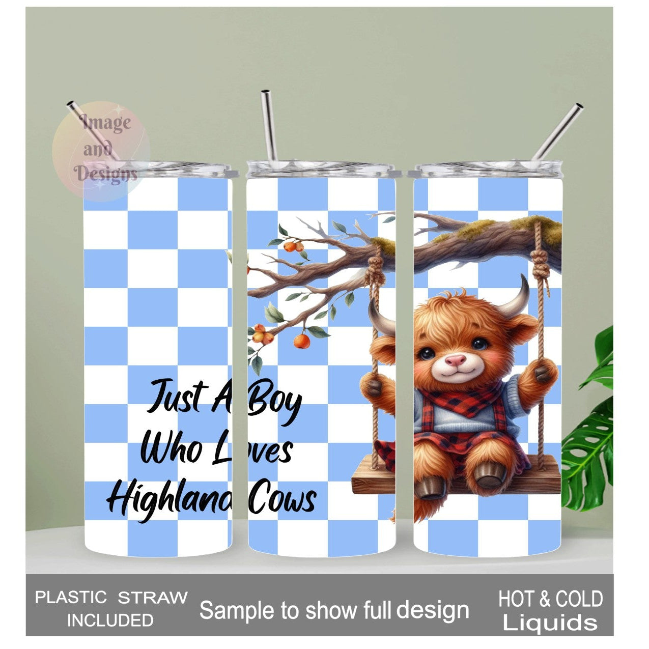 Just a Boy Who Loves Highland Cows Tumbler 20oz With Reusable Straw, Can Be Personalized