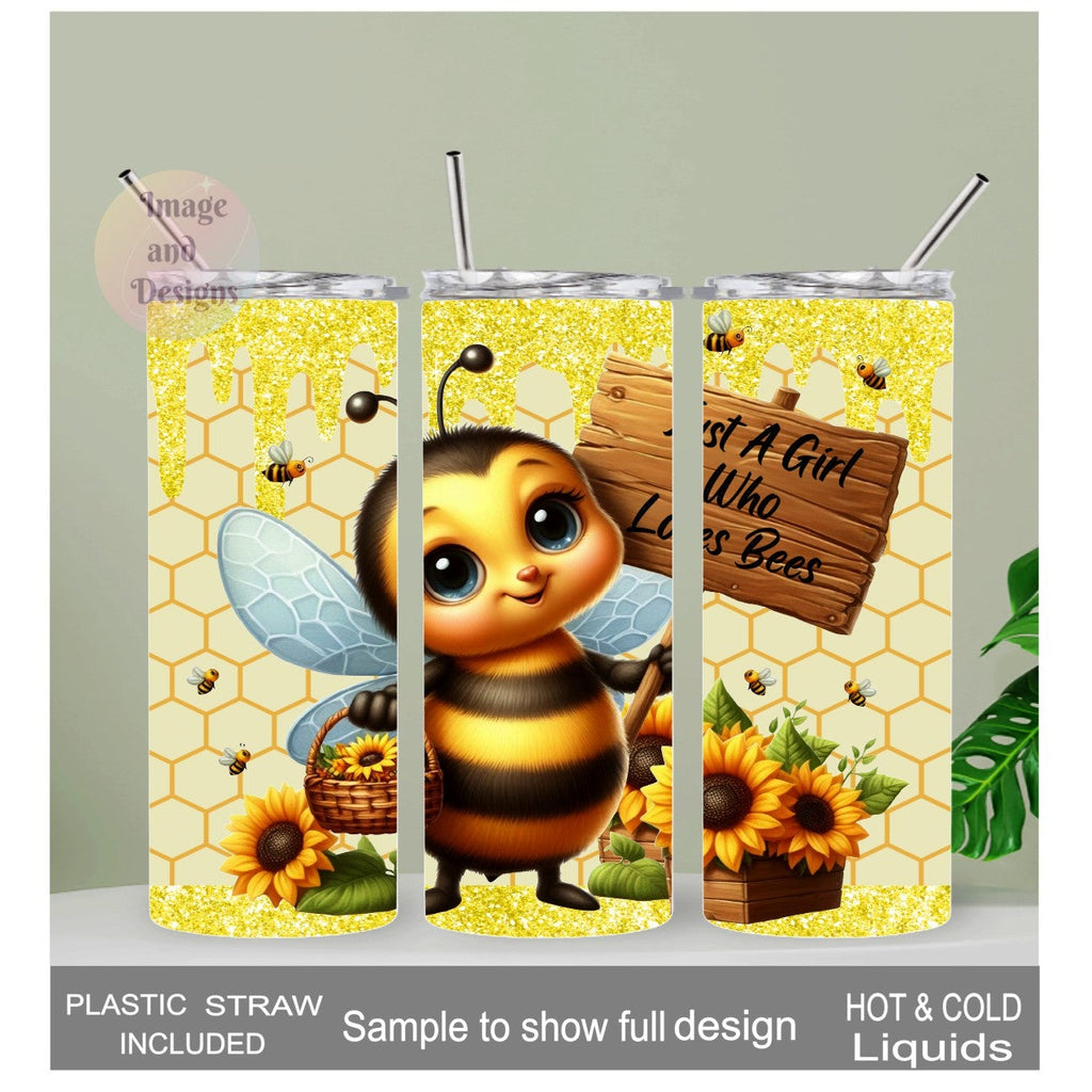 Just A Girl Who Loves Bees Tumbler 20oz With Reusable Straw, Can Be Personalized