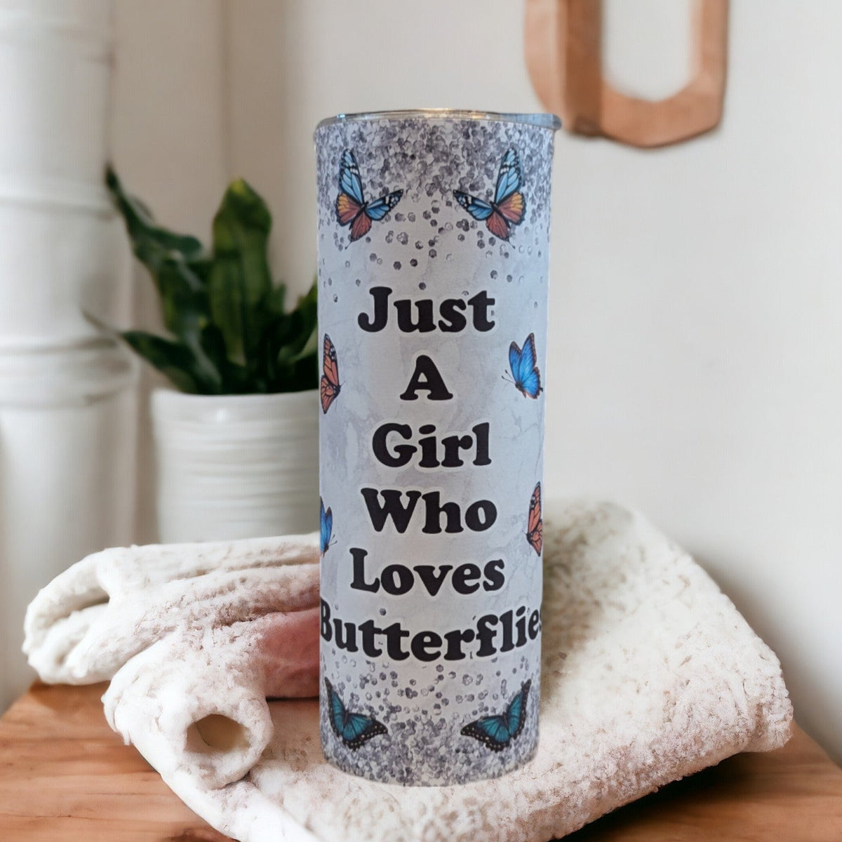 Just A Girl Who Loves Butterflies Tumbler 20oz With Reusable Staw
