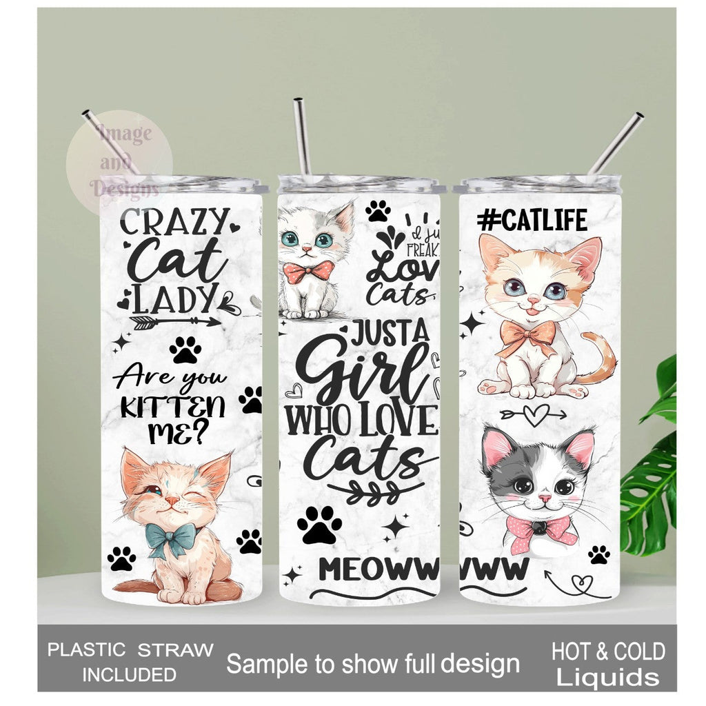 Just A Girl Who Loves Cats Tumbler With Cat Affirmations 20oz With Reusable Straw