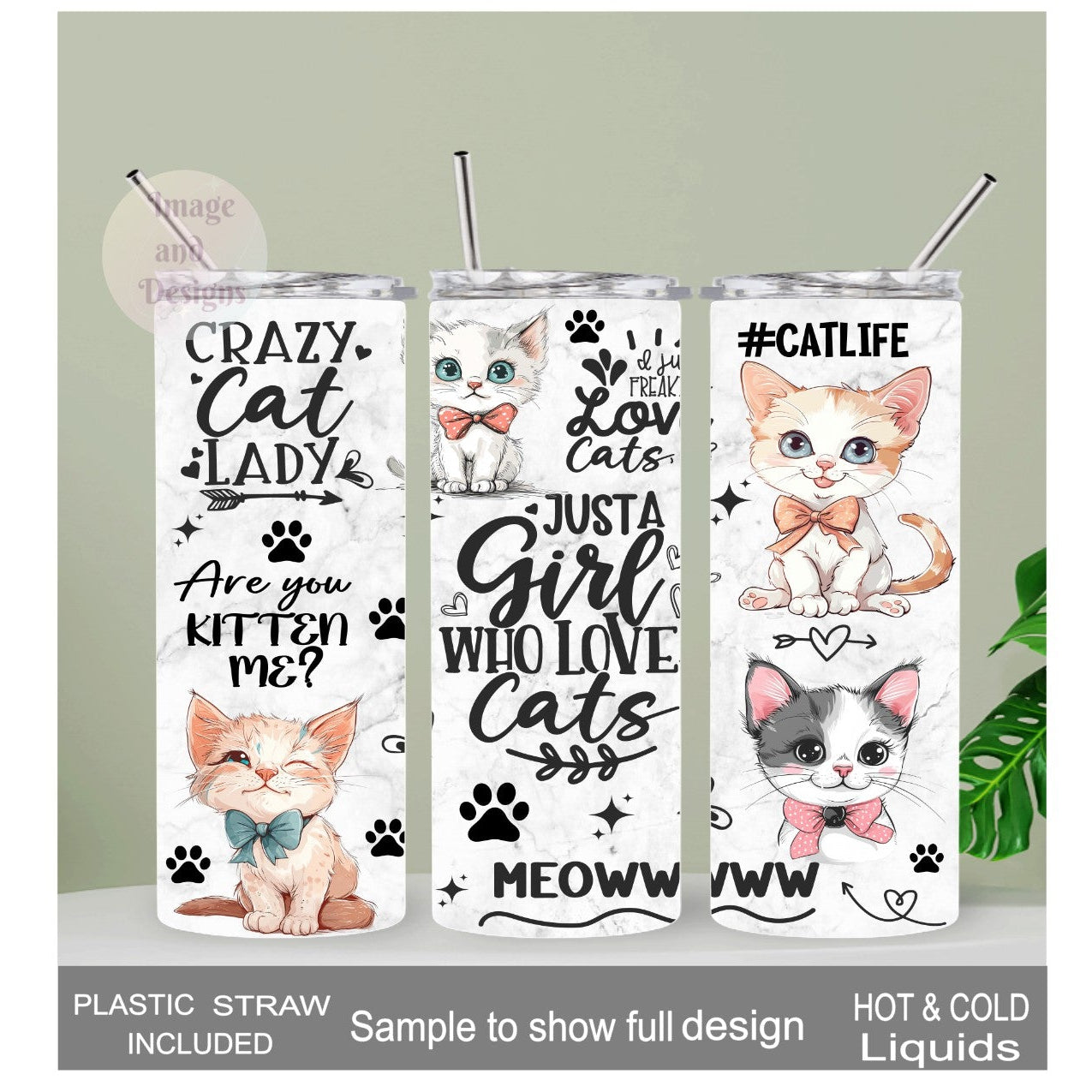 Just A Girl Who Loves Cats Tumbler With Cat Affirmations 20oz With Reusable Straw
