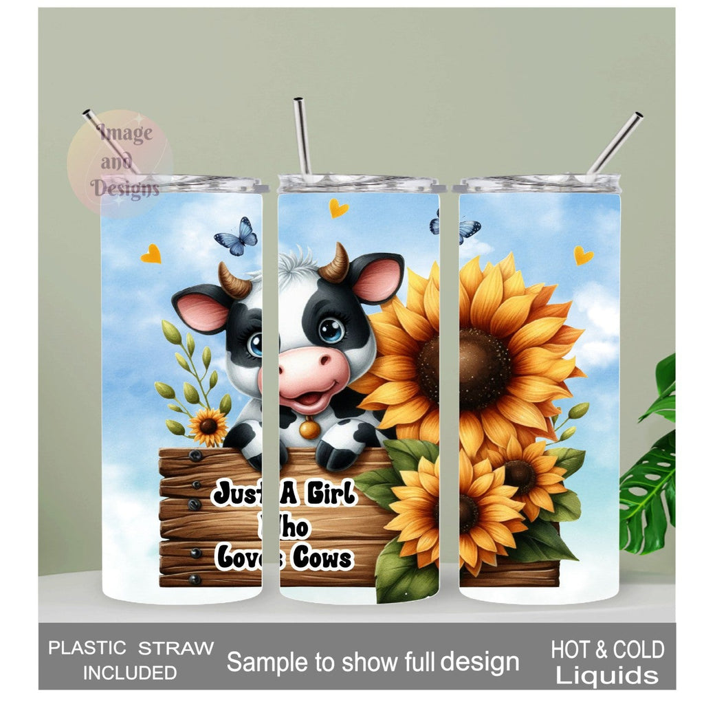 Just A Girl Who Loves Cows Tumbler 20oz With Reusable Straw, Can Be Personalized