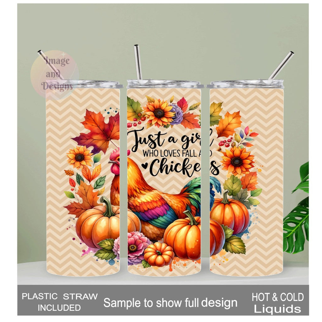 Just A Girl Who Loves Fall and Chickens Tumbler 20oz With Reusable Straw