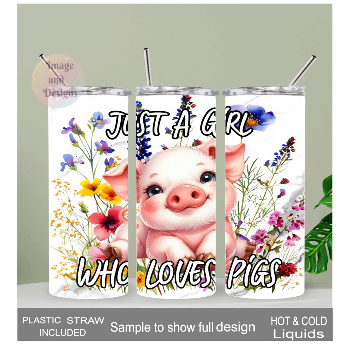 Just A Girl Who Loves Pigs Tumbler 20oz With Reusable Straw, Can Be Personalized