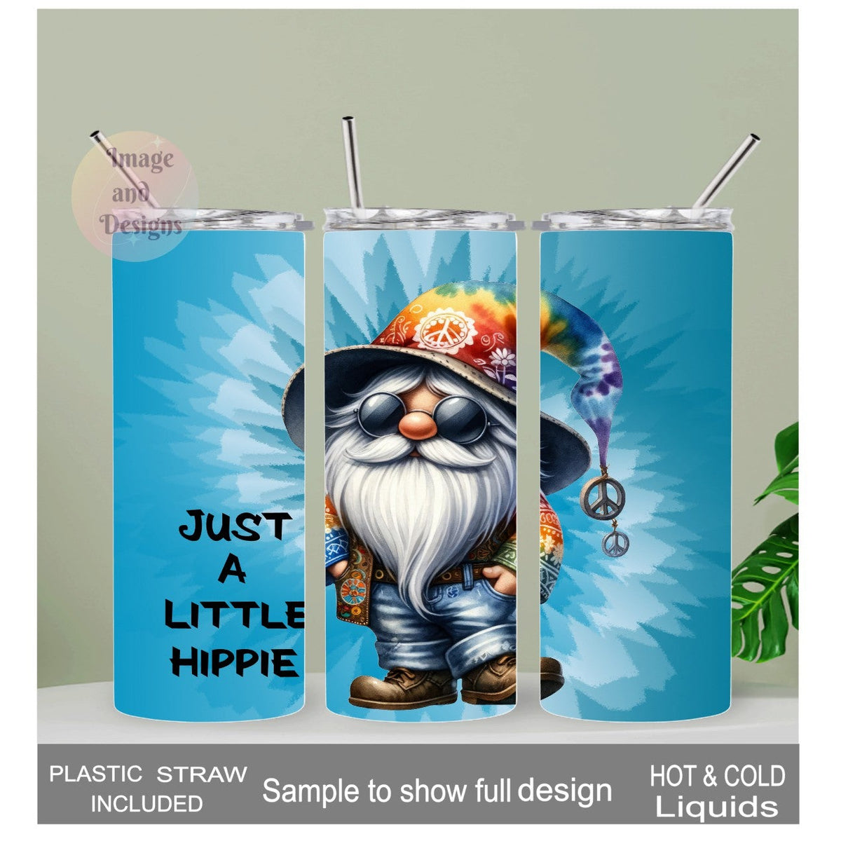 Just A Little Hippie Gnome Tumbler 20oz With Reusable Straw, Can Be Personalized