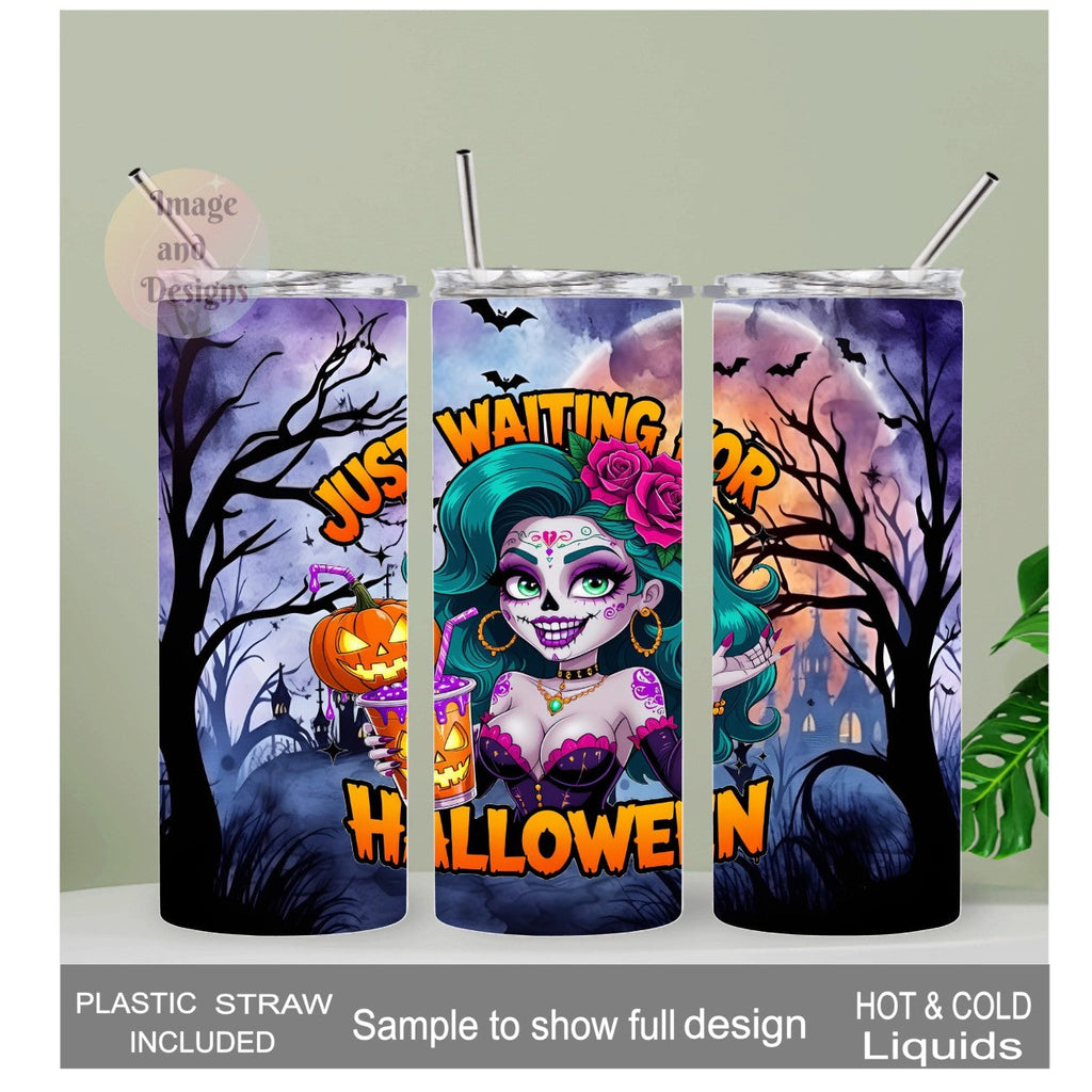 Waiting For Halloween Girl Tumbler 20oz With A Reusable Straw, Can Also Be Personalized