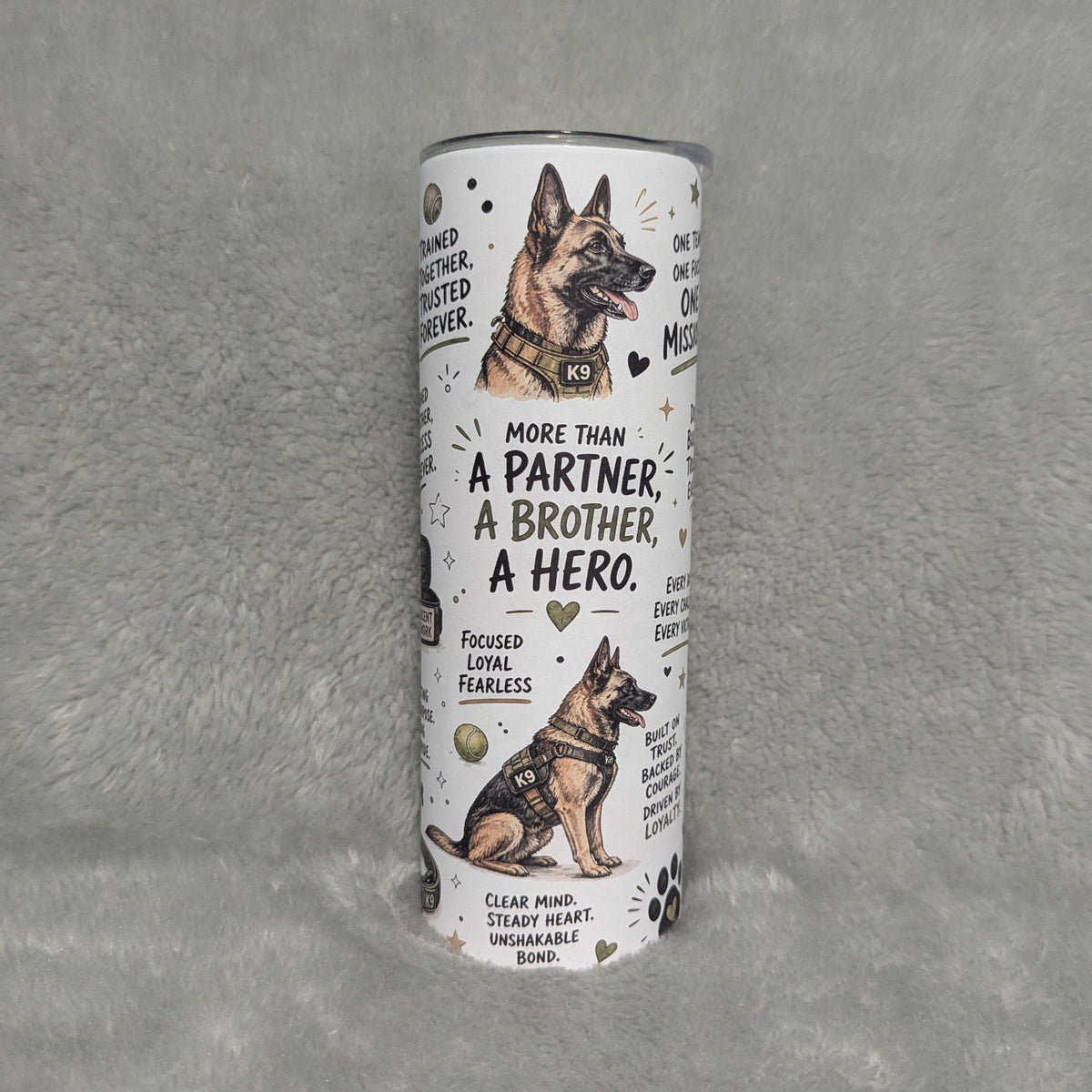 K9 German Shepherd Dog Tumbler 20oz With Reusable Straw