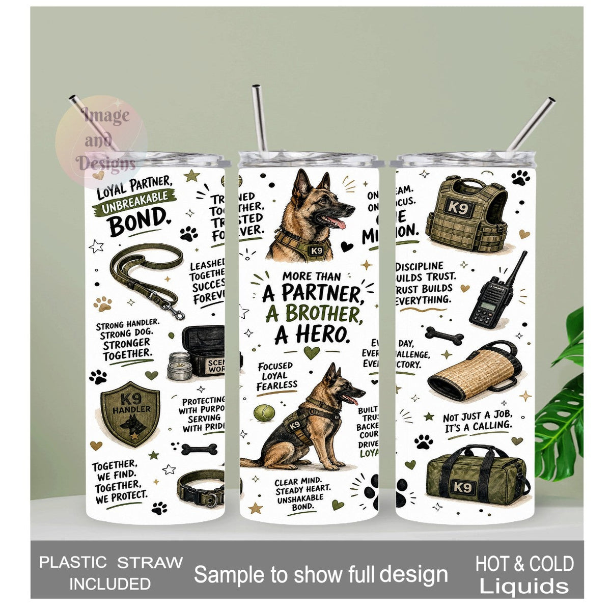 K9 German Shepherd Dog Tumbler 20oz With Reusable Straw