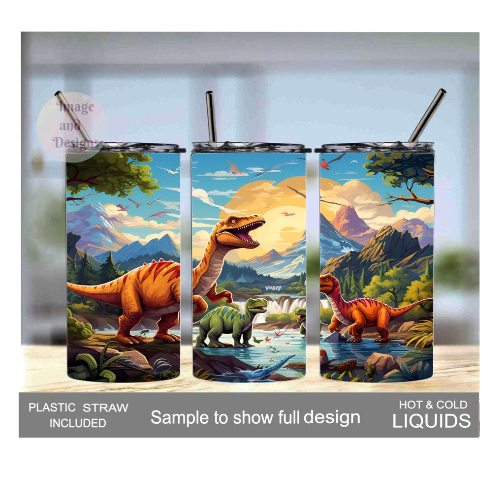 Kids Dinosaur Tumbler 15oz With Reusable Straw, Can Be Personalized
