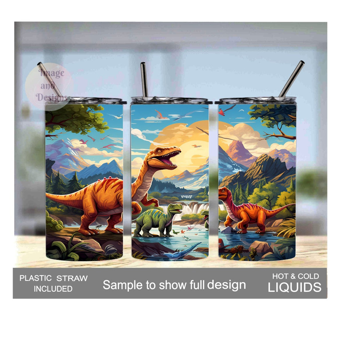 Kids Dinosaur Tumbler 15oz With Reusable Straw, Can Be Personalized