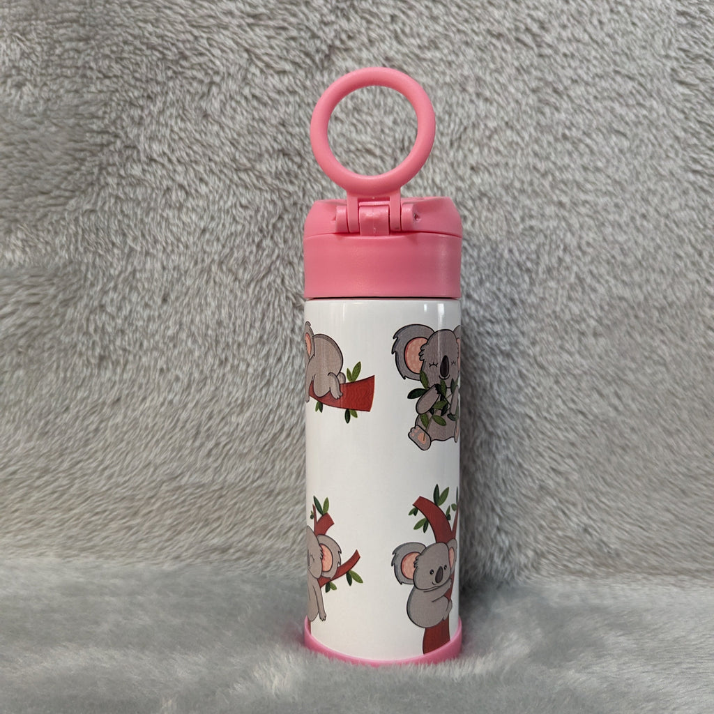 Cute Kids Koala Bear Water Bottle 12oz With Reusable Straw Can Be Personalized