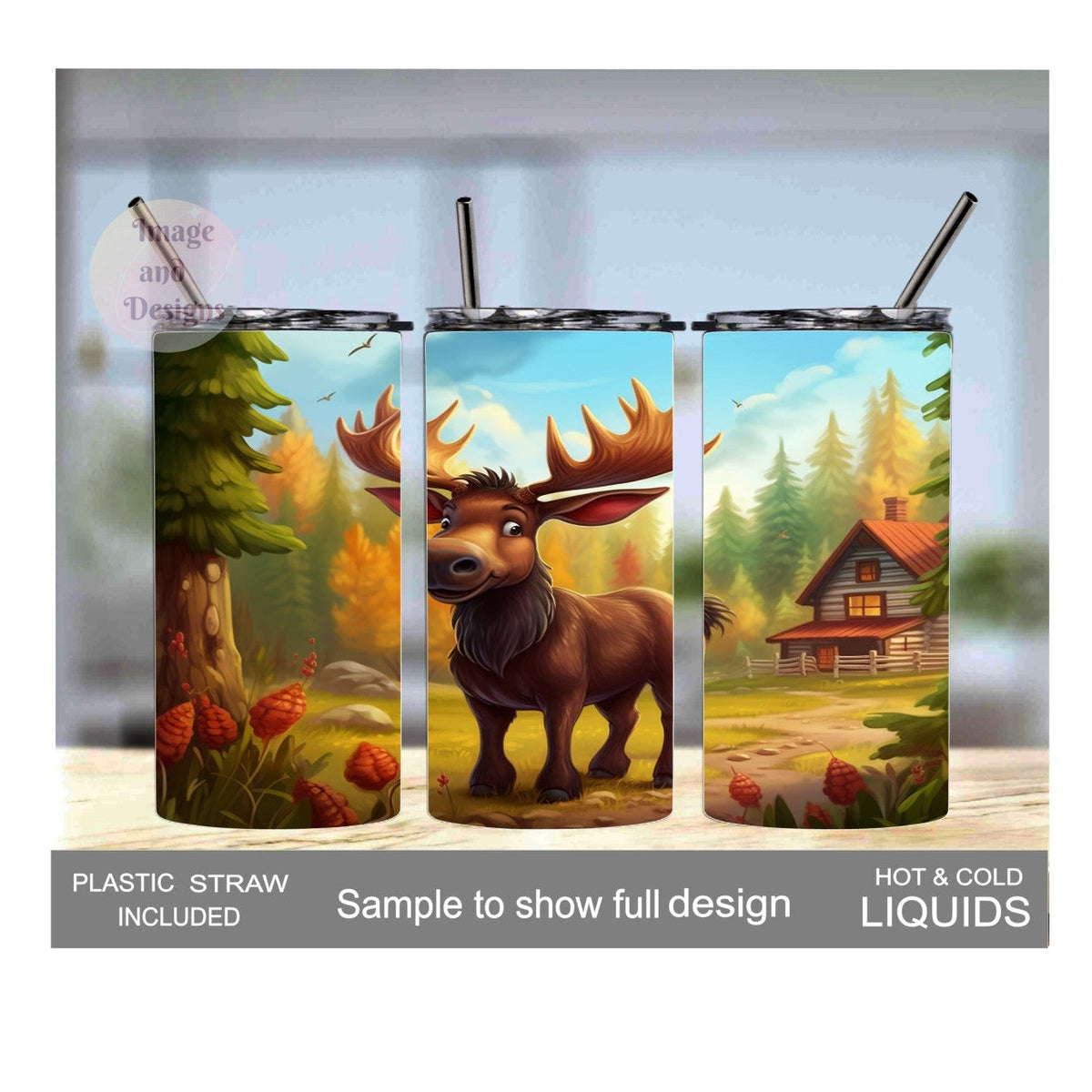 Kids Moose Tumbler 15oz With Reusable Straw, Can Be Personalized