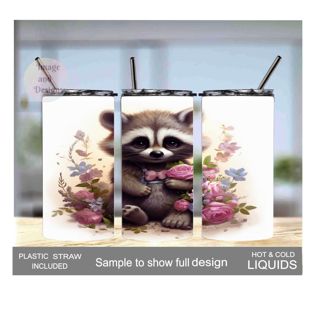 Kids Raccoon Tumbler 15oz With Reusable Straw, Can Be Personalized
